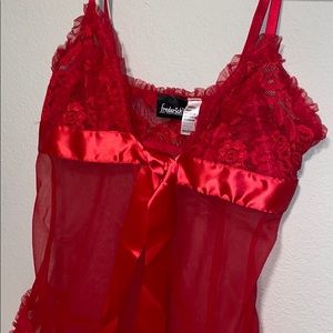 Frederick’s of Hollywood Red Chiffon Lace Cami